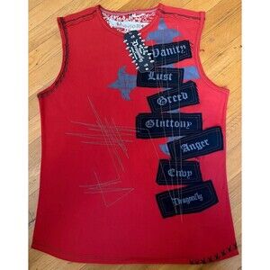 Y2K Dragonfly Red Graphic Tank Top XL Gothic Punk Sleeveless Rock n Roll Tee